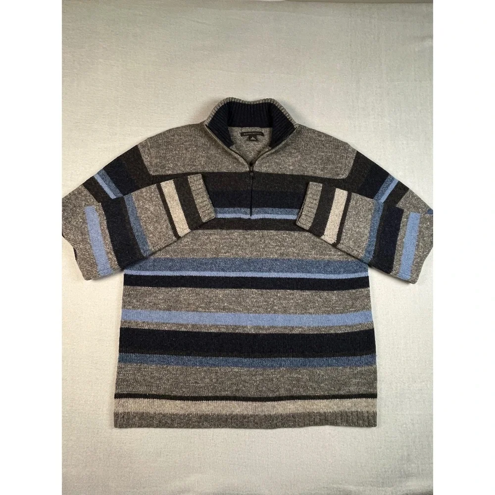 Banana Republic Men's Striped Wool Quarter Zip Sweater‎ Size L